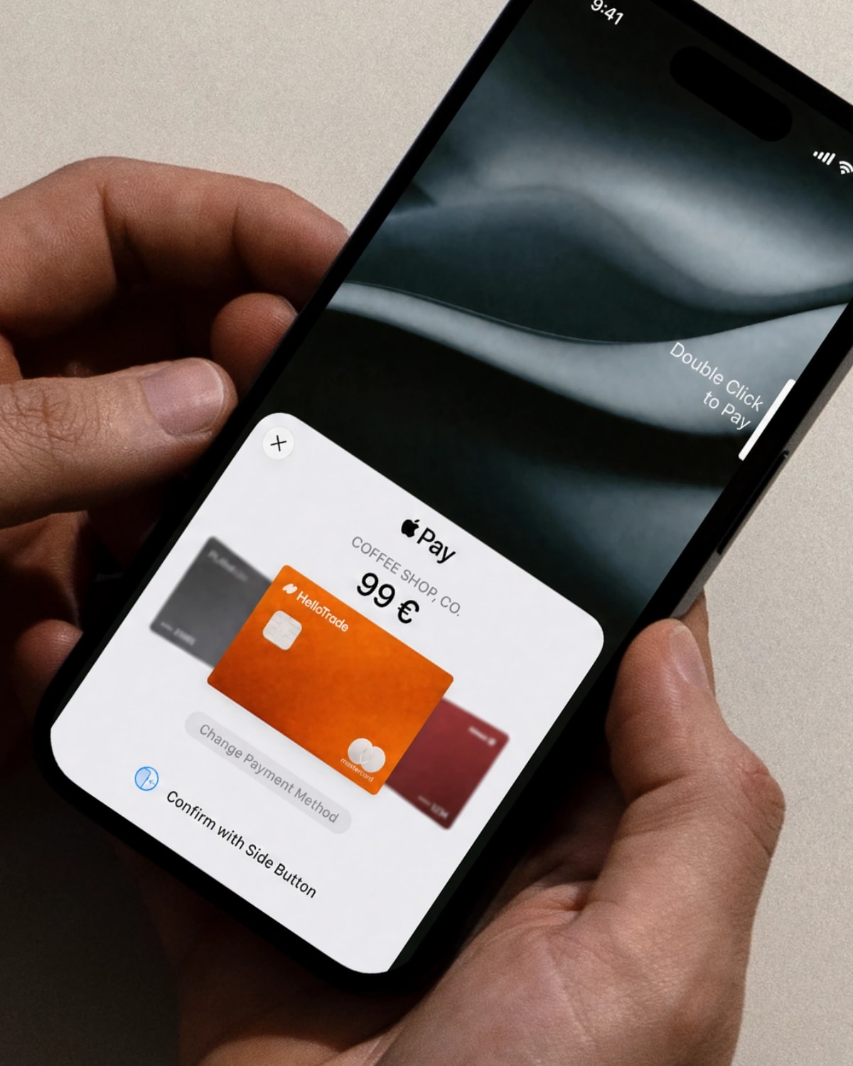 HelloTrade Earn & Spend — the HelloTrade credit card on an iPhone